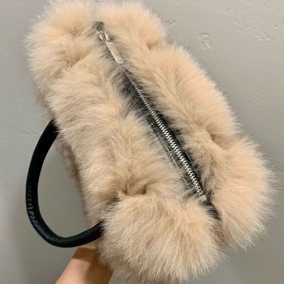 Handmade Luxury Real Fox Fur Tote/Crossbody & Fur Ball Keychain/Bag charm - Picture 12 of 16